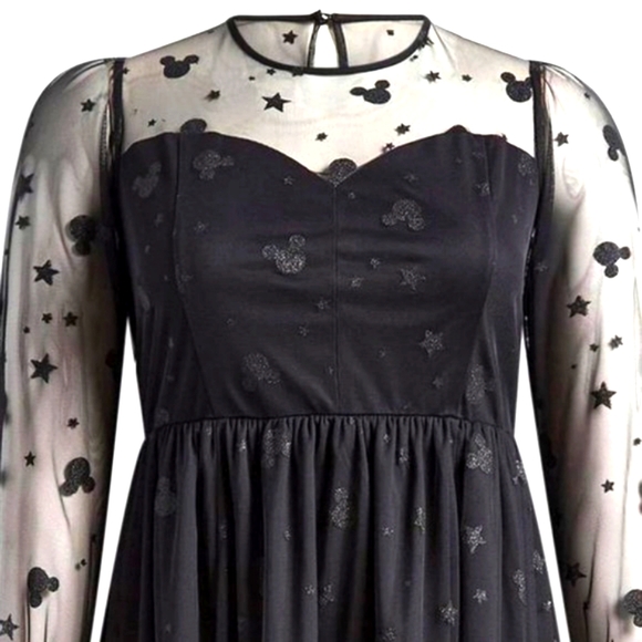 ❤️NWT VINTAGE TORRID MICKEY MOUSE KNEE LENGTH TULLE ILLUSION NECK SKATER DRESS - Picture 7 of 16